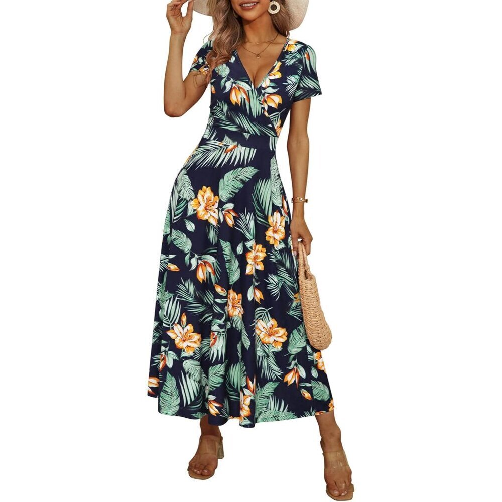 Women's Floral Maxi Dress with Pockets Summer Boho Casual Wear